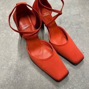 Jeffrey Campbell Popular 6.5  Rust Square Toe Pump Heels Shoe Neoprene
